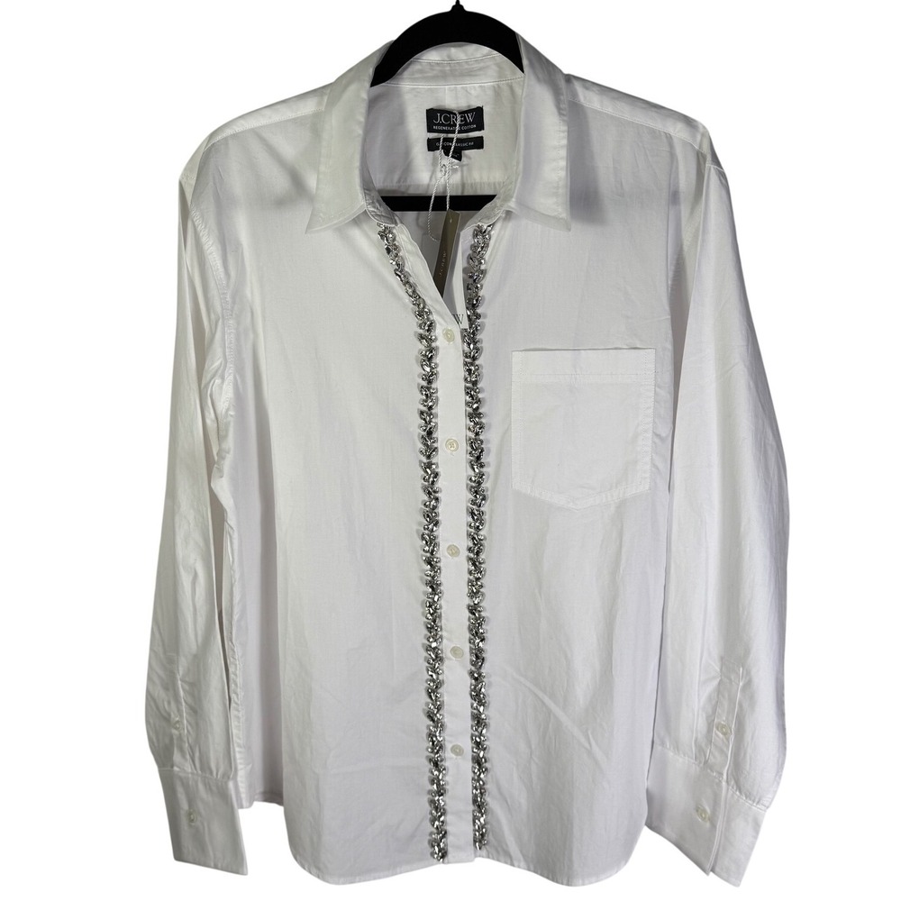 J.Crew Garcon Classic Fit Regenerative Cotton Embellished Shirt White 14 CF452